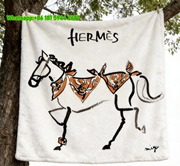 Hermès Hand-Drawn Horse Flannel Fleece Throw Blanket IMG_5018